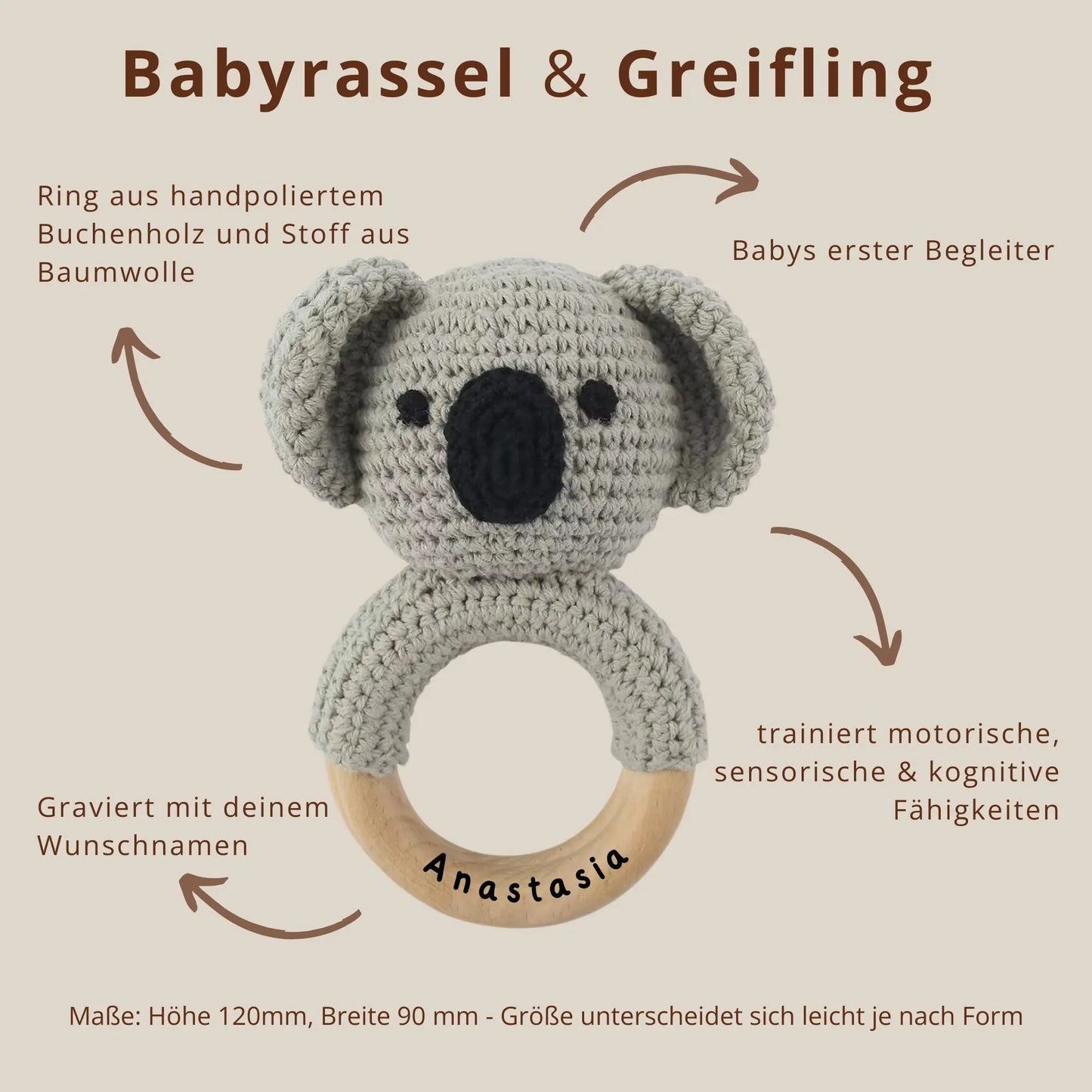 Baby Geschenkset mit Frühstücksbrett, Rassel und Haarpflegeset